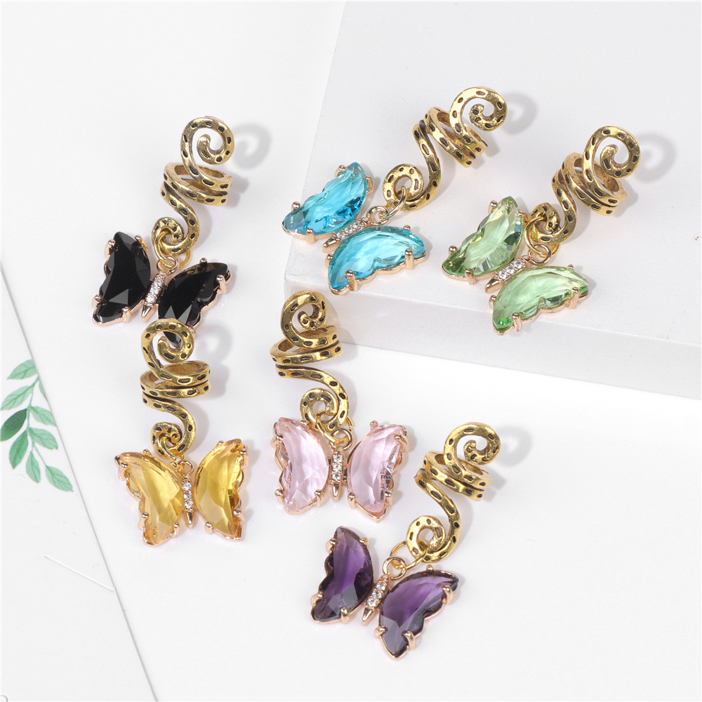 Hype New Messy Braided Hair Accessories Hip-Hop Rotating Hair Decorations Butterfly Crystal Pendant Hair Ring Trendy Cool Girl Hairstyle Accessory