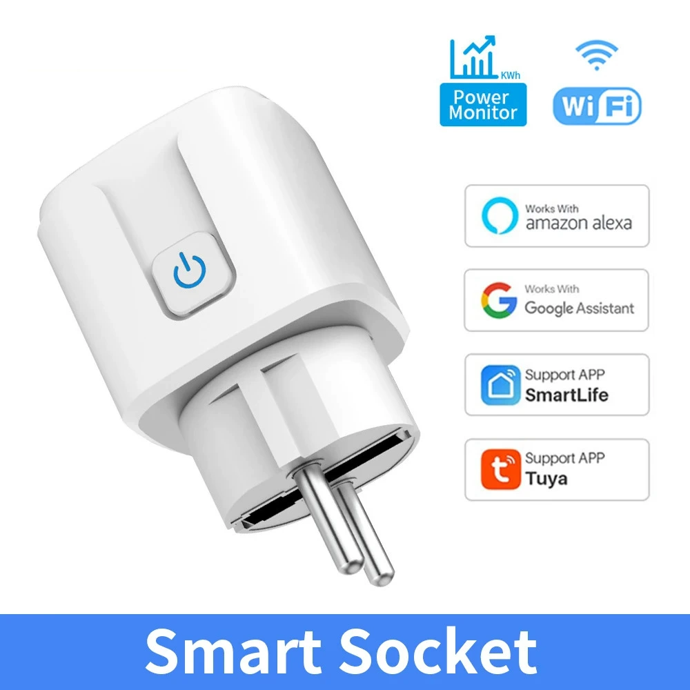 Tuya Smart Socket European 16A Timed Voice Remote Three Control Support Alexa Cross-border Mobile APP Control