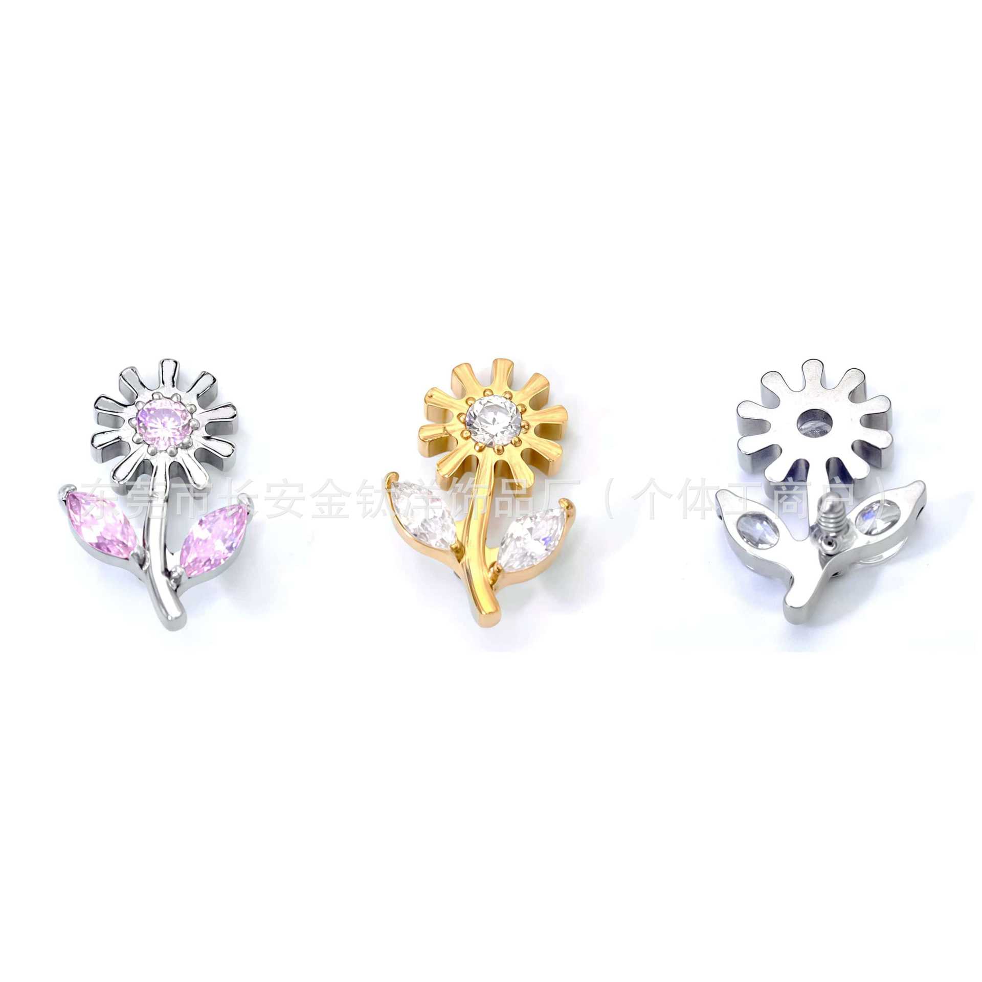 F136 Titanium Internally Threaded Flower Zircon Earrings Cochlear Nails Ear Bone Nails G23 Titanium Body Piercing detail image 7