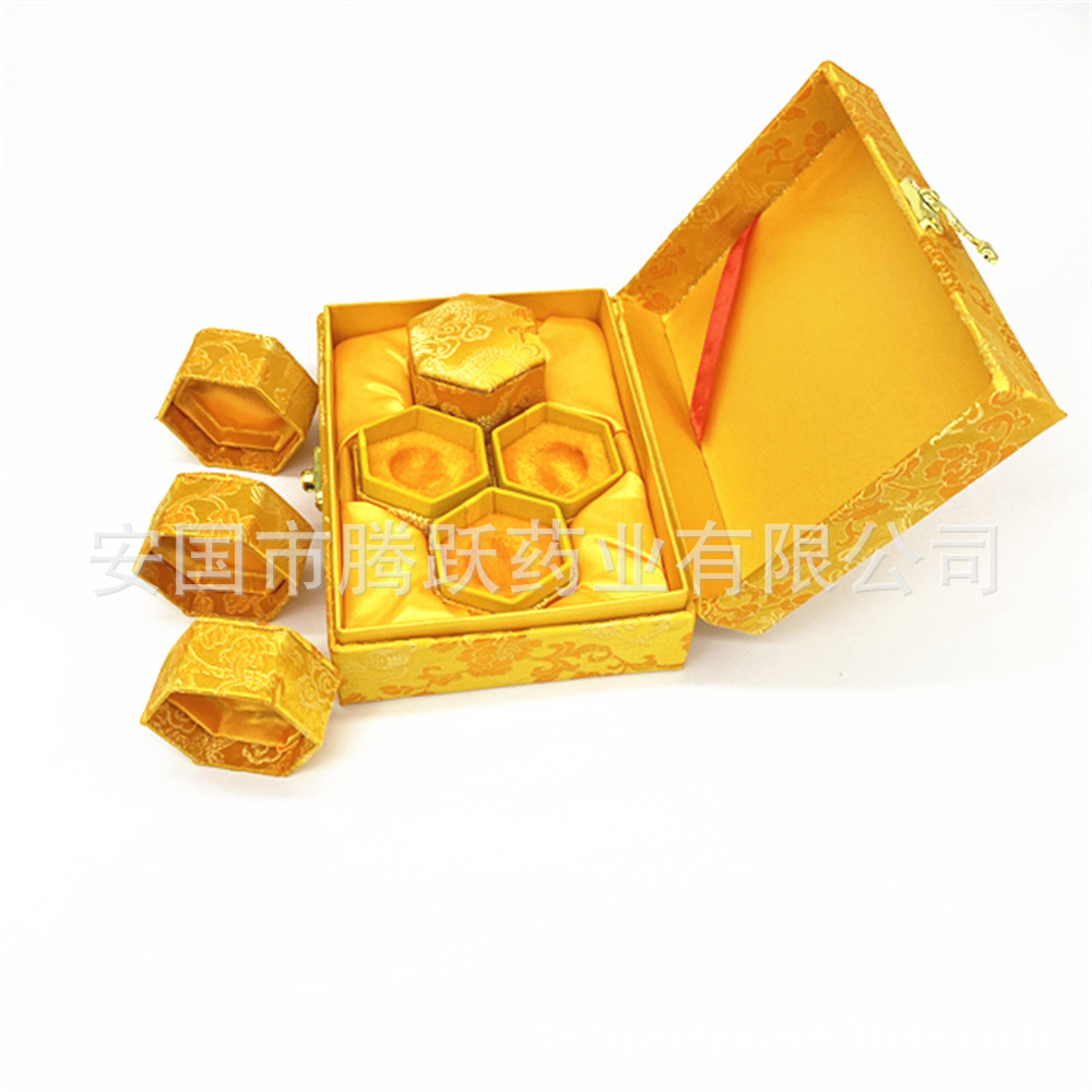 Yellow Hexagonal Brocade Gift Box Set of 4 Empty Packaging Boxes with Liners key features