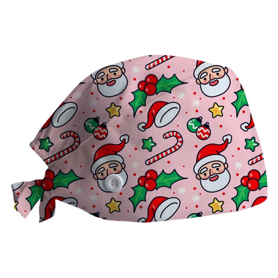 Cross-border operating room cap doctor work cap sweat-absorbing strip dental anesthesiologist cap nurse cap Christmas theme print cap