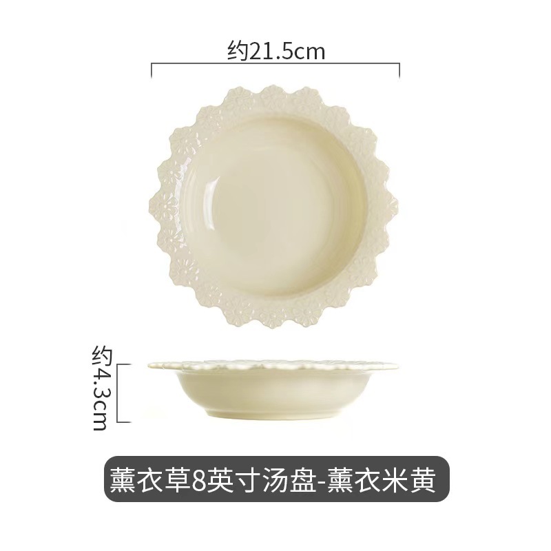 Francés retro ins en relieve cubiertos de cerámica creativos bordes de encaje plato de filete de comida occidental platos caseros platos planos