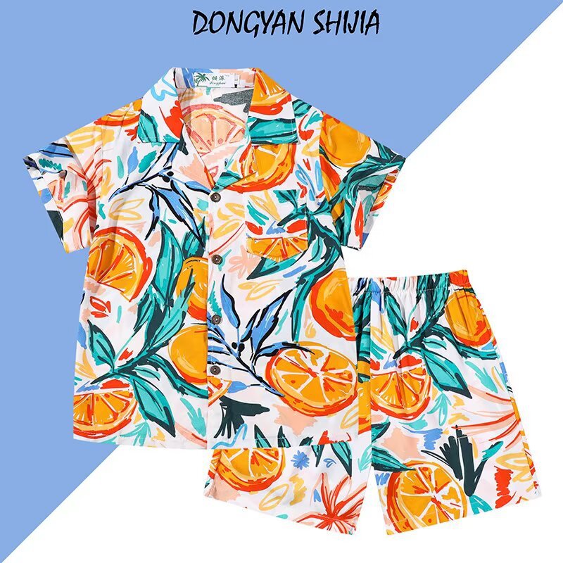 Boys' Summer Outfit Set 25 New Stylish Trendy Summer Cool Children's Clothes Shirt Two-Piece Set Trendy