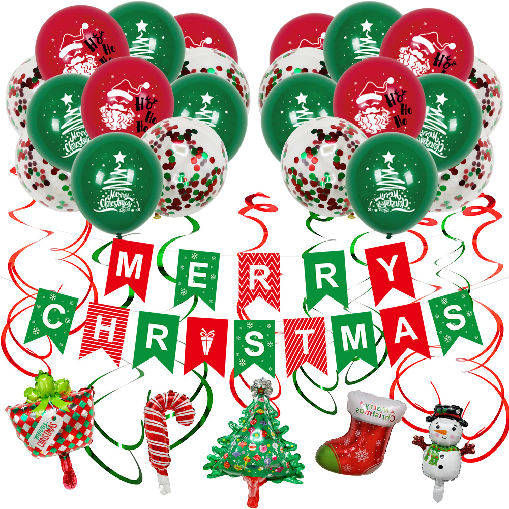 2024 Paquete de globos de Navidad nuevo tire bandera adornos en espiral globo de Navidad