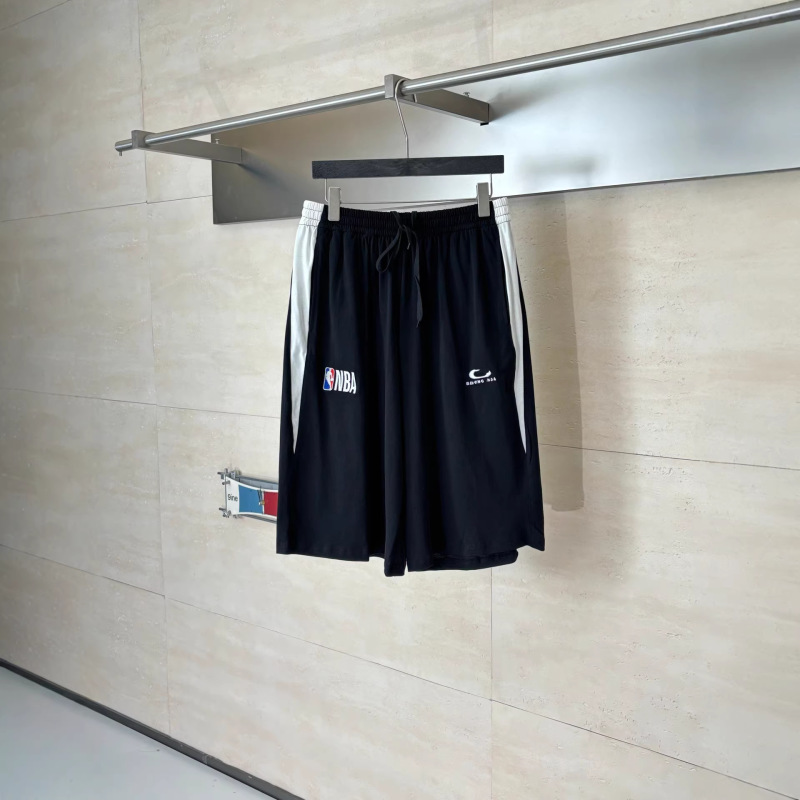Paris B's New Nba Collaboration Embroidered Sports Pants, Bl Striped Patchwork Loose Casual Versatile Shorts