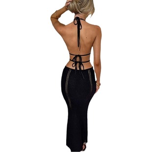 Swimsuit Blouse Bikini Coat Amazon Cross Border New V-Neck Open-Back Lace-Up Beach Dress