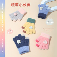 批发冬季婴儿手套男童女童针织手套加厚防寒卡通兔子保暖手套宝宝