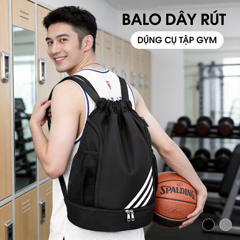 Waterproof drawstring sports backpack with shoe compartment, gym and basketball training bag, large-capacity soccer storage bag Waterproof drawstring sports backpack with shoe compartment, gym and basketball training bag, large-capacity soccer storage bag