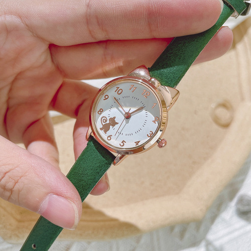 Fashionable New Personalized Cute Cartoon Cat Internet Celebrity Non-Luminous Needle Student Watch for Women with Strap Quartz Wristwatch