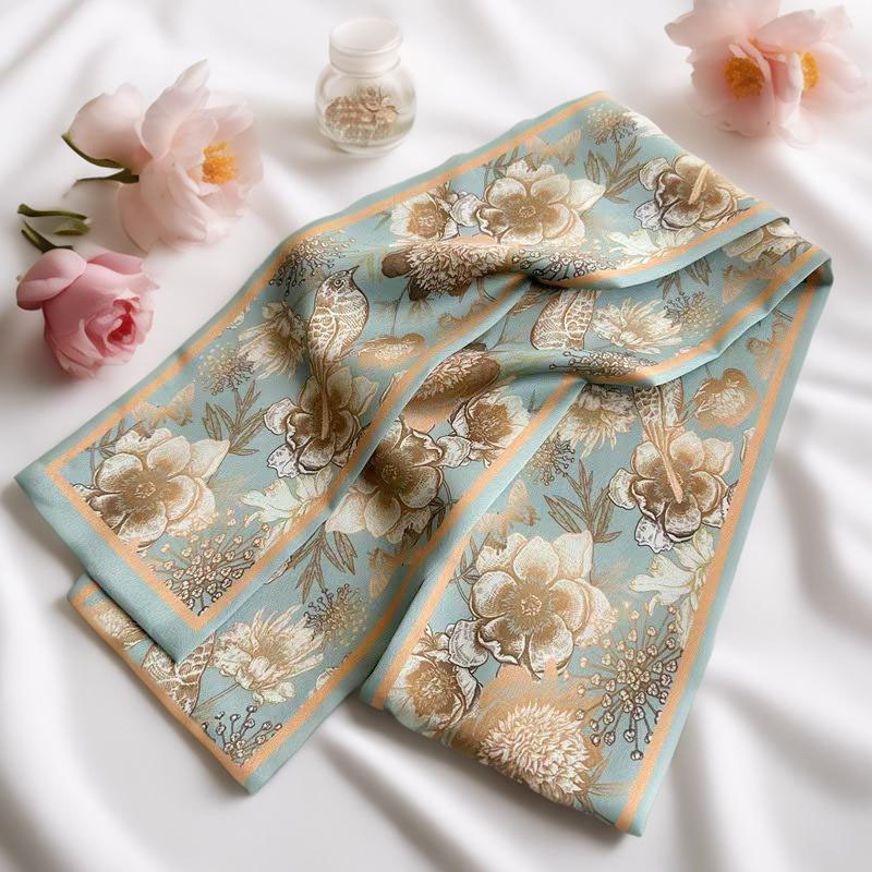 Guofeng Thin Narrow Long 1.4 m Silk Scarf Hair Ribbon Tie Hair Summer Spring and Autumn Belt Scarf Women's Decorative Scarf