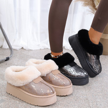 休闲平底雪地靴女2025冬季百搭厚底加绒保暖短筒棉鞋一脚蹬毛毛鞋