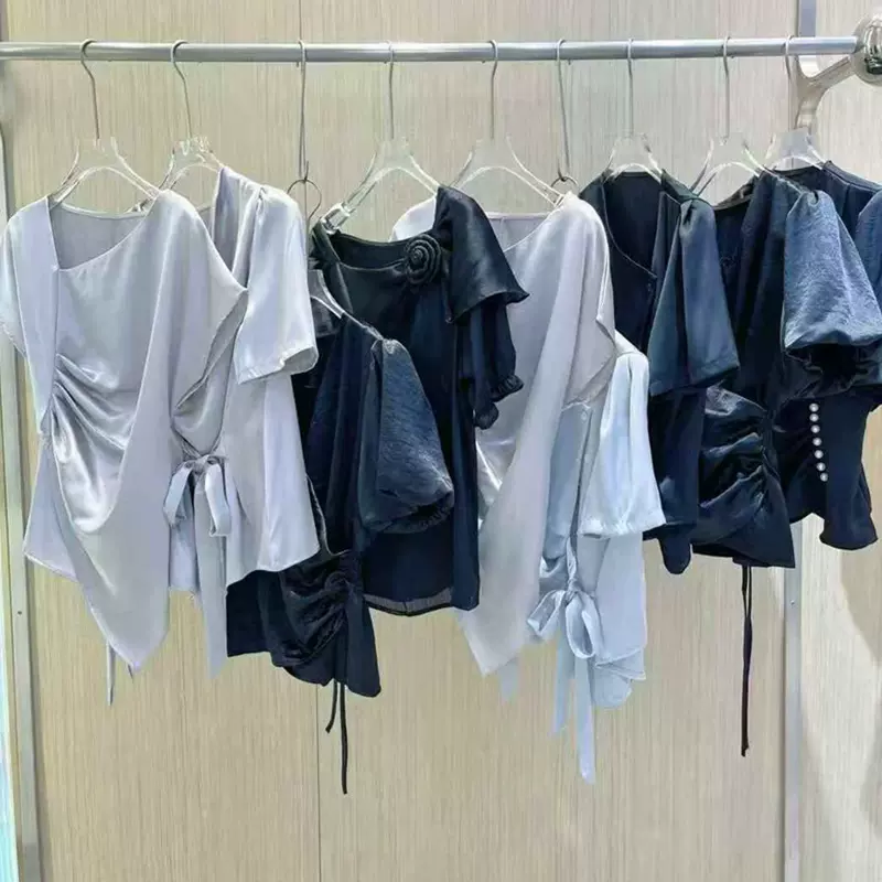 25夏醋酸设计感小众扭结衬衣气质收腰时髦上衣 品牌折扣直播货源