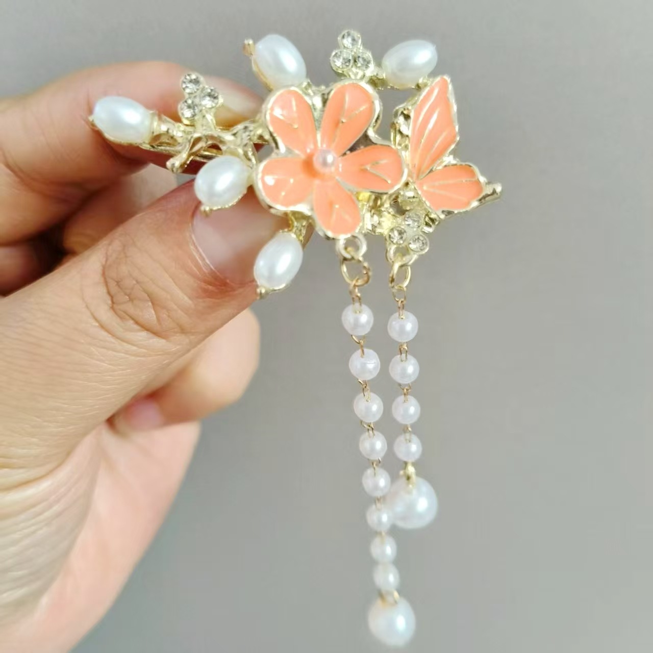 오렌지 꽃 술 머리핀