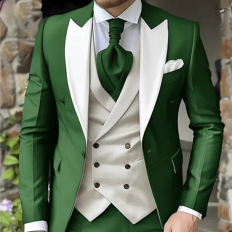 Cross-Border British Style Color-Blocking Men's Suit Set 2026 New European and American Wedding Groom Banquet Party Formal Wear