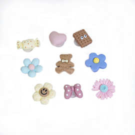 铂佳跨境专供鞋扣鞋花Diy奶茶米咖奶油胶小熊饼干糖果树脂饰品INS