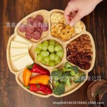 木质花朵形状分格拼盘桌面木制干果水果餐盘家用实木零食托盘