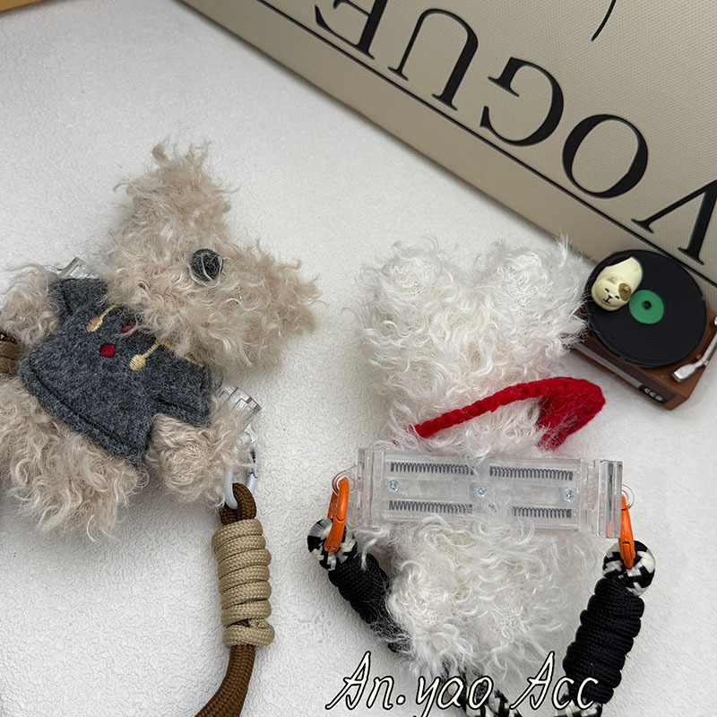 可爱卡通毛绒立体卷毛公仔狗手机壳挂绳可拆卸小众小狗手机挂绳