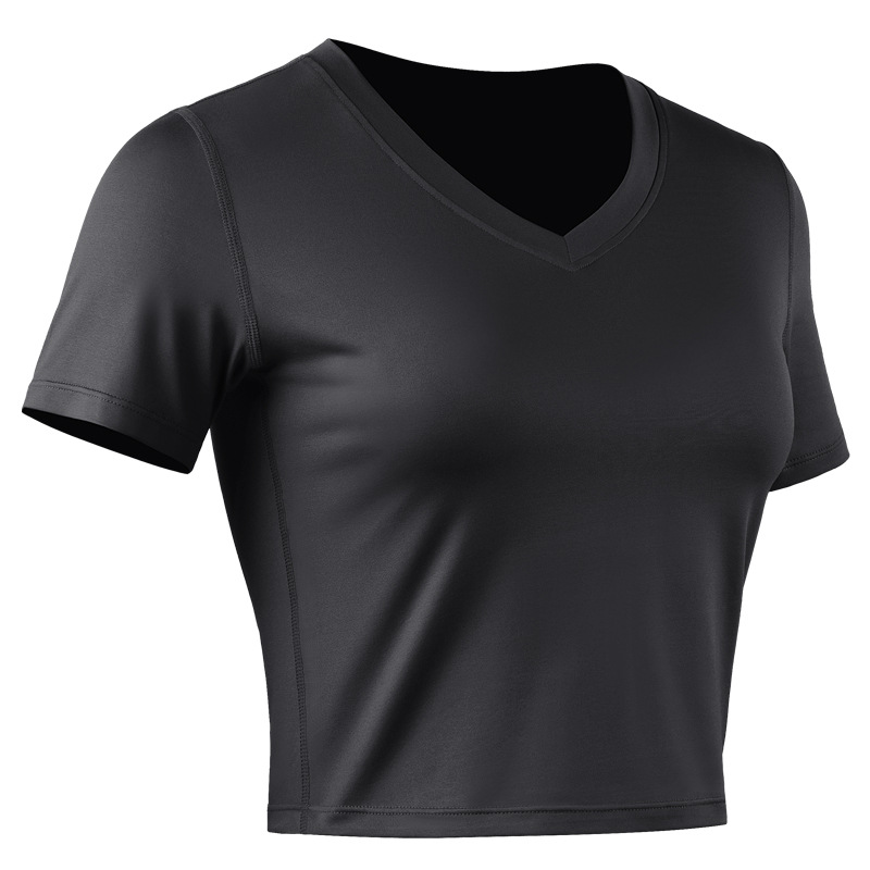 Ropa de entrenamiento de yoga traje deportivo Camiseta ajustada de manga corta para mujer Top casual con cuello en V Camiseta de manga corta ombligo expuesto