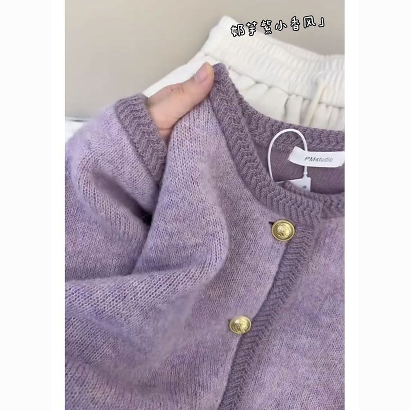 小香风时尚百搭圆领长袖针织衫外套软糯舒适单排扣气质淑女风毛衣|undefined