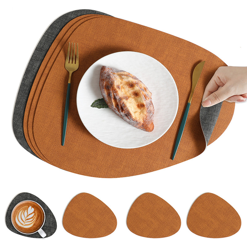 北欧レザープレースマット布柄ドロップ型洋食テーブルマットホテル断熱プレートマットボウルマット2色火傷防止洋食プレースマット|undefined