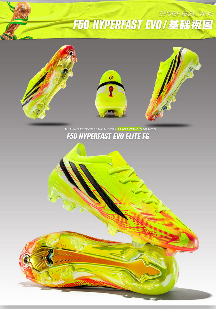Tenis de Fútbol con Tacos Largos para Césped F50, Suela TPR y TPU, Amortiguación