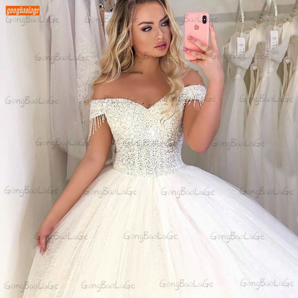 Vestido de Novia de Encaje con Cola Larga, Estilo Informal, Hombros Descubiertos, Color Blanco, Estilo Delgado y Sencillo, para Comercio Exterior, Disponible en Almacén en el Extranjero