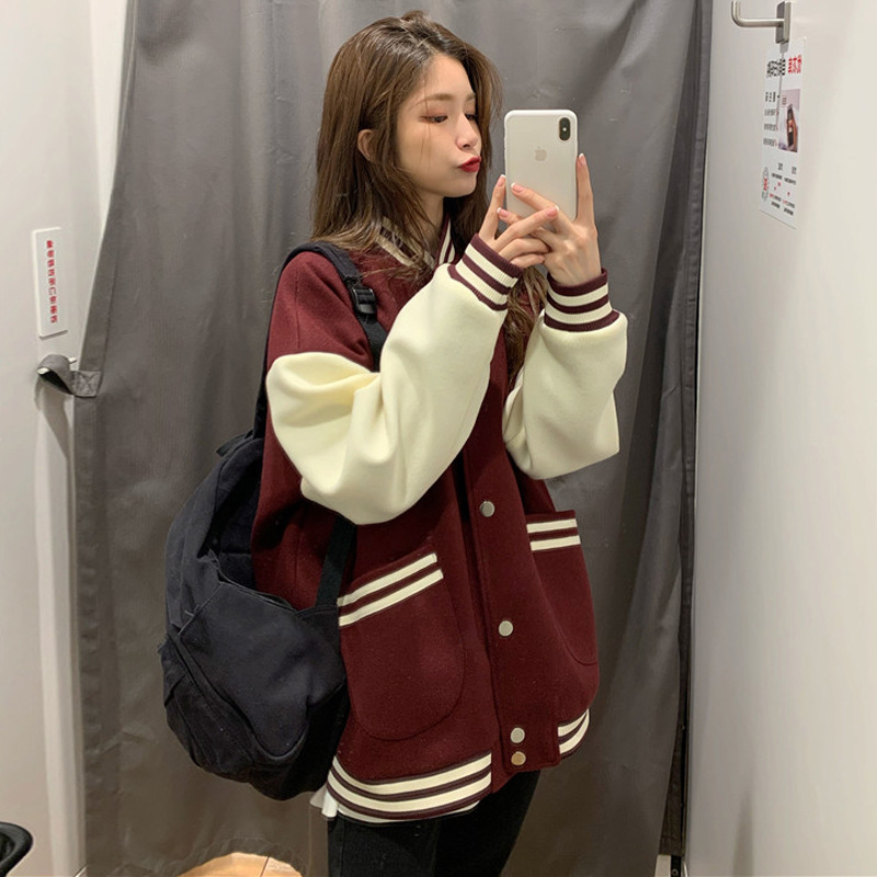 美式复古宽松棒球服女2025秋冬新款韩版学生洋气夹克卫衣时尚外套|undefined