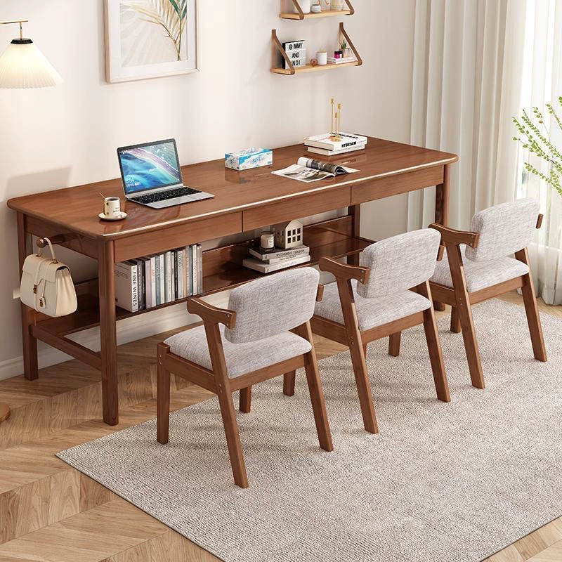 Письменный стол из массива дерева, двойной длинный стол, учебный стол для учащихся начальной и средней школы, современный простой компьютерный стол, учебный домашний стол