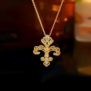 18K Gold Iris Pendant Au750 Color Gold Chinese Style Golden Iris National Trend Cut Out Fashion Versatile Necklace for Women