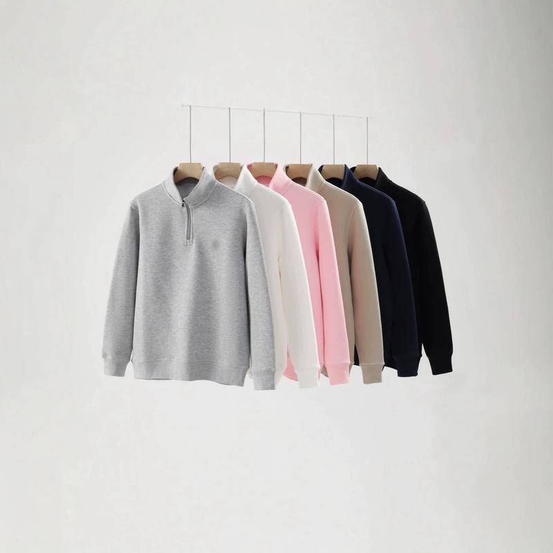 Cross-Border High-Quality Scanable R*L Raff Half-Zip Sweatshirt Pure Cotton Men's and Women's Same Style Couple Long-Sleeved Autumn and Winter