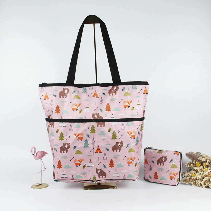 М compressed cartoon folding handheld shopping bag, вместительная льняная сумка, ткань оксфорд, корейский стиль