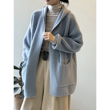 言双 连帽慵懒风毛衣外套女 秋冬气质宽松高级感外穿针织开衫P227