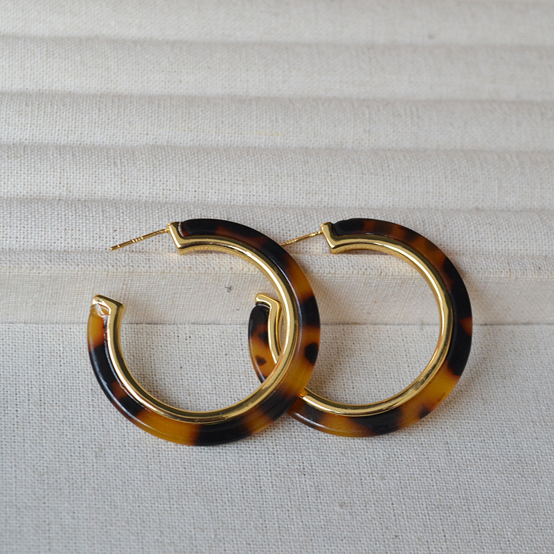 Autumn and Winter Niche Design Fashion Exaggerated Retro Hong Kong Style Maillard Tortoise Shell Color Leopard Print Large Hoop Earrings for Women