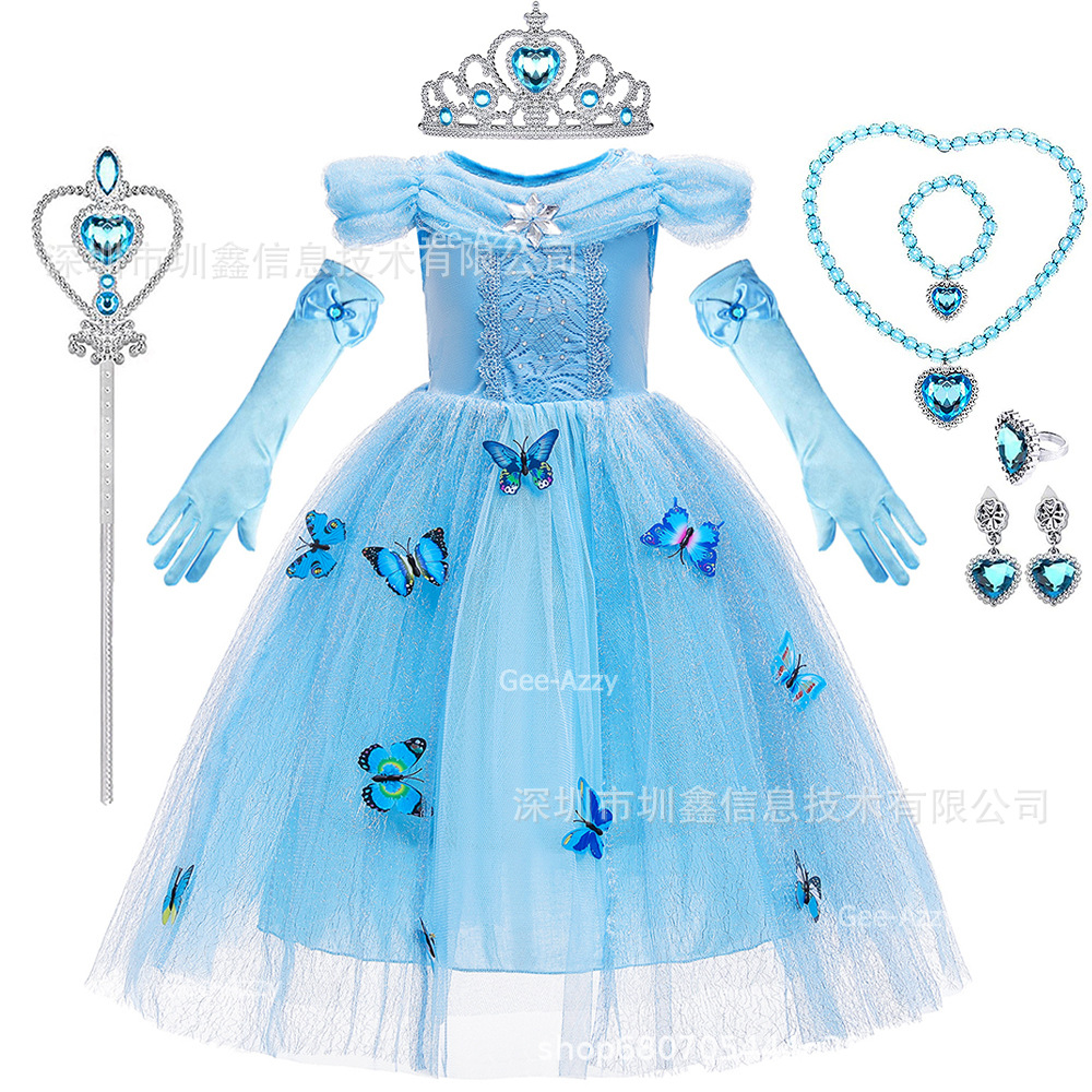 Mariposa Frozen princesa vestido Elsa vestido niña Aisha Cenicienta vestido de cumpleaños vestido de verano