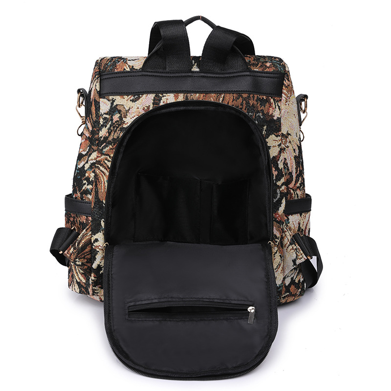 Comercio exterior al por mayor 2023 nuevas señoras casuales mochila antirrobo moda flor nylon color contraste mochila de viaje marea