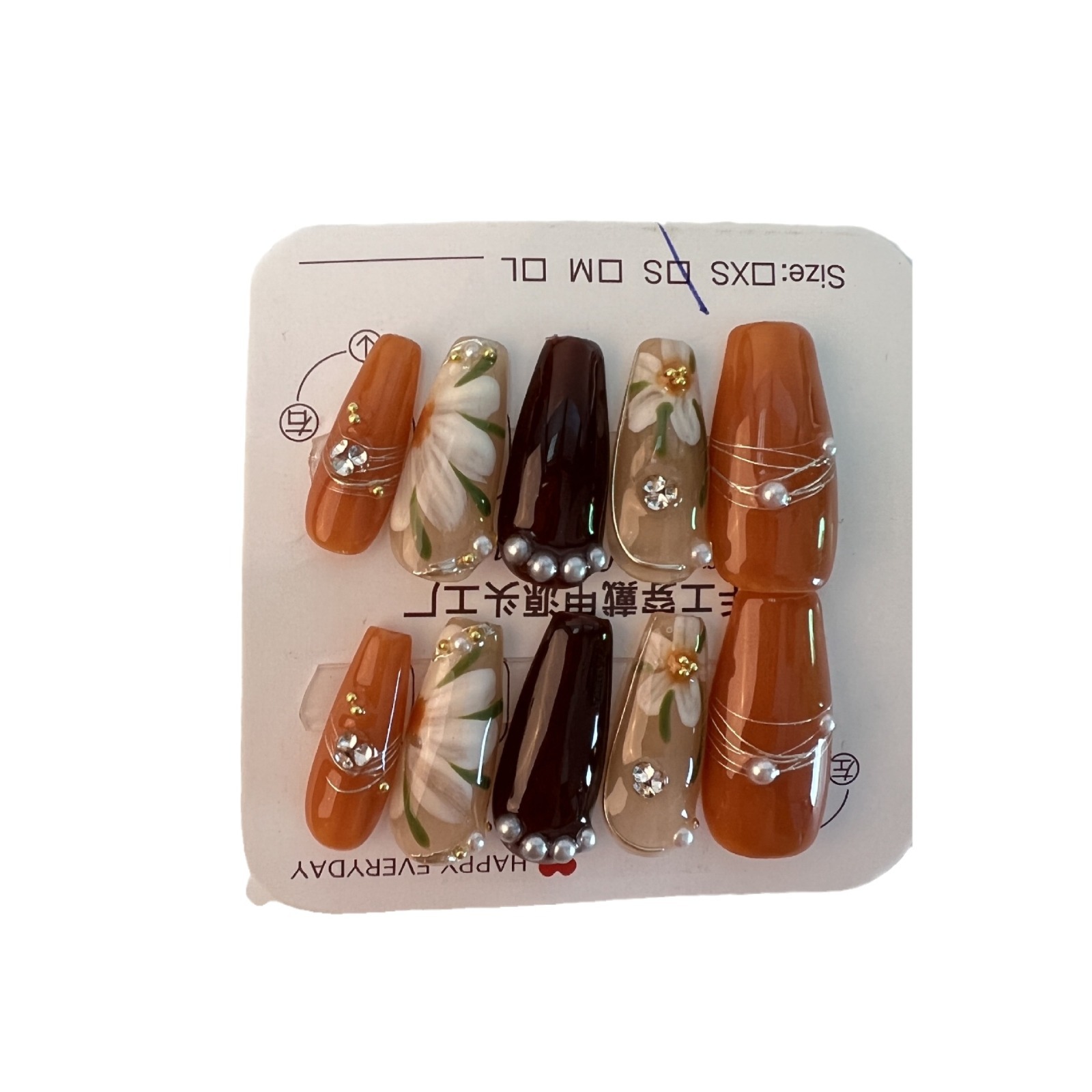 Hand-worn Armour Detachable. Product information: Pattern: Flowers, Applicable people: Ladies, Specification type: 166 -- middle ladder XS,166 -- middle ladder S,166 -- middle ladder M. Packing list: Nail sticker * 1 Glue * 1. Product Image: Multiple imag