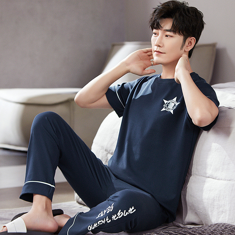 Jiao Caimeng pijamas de los hombres de verano de algodón pantalones de manga corta ropa para el hogar de los hombres de primavera y otoño traje de algodón delgado más el tamaño