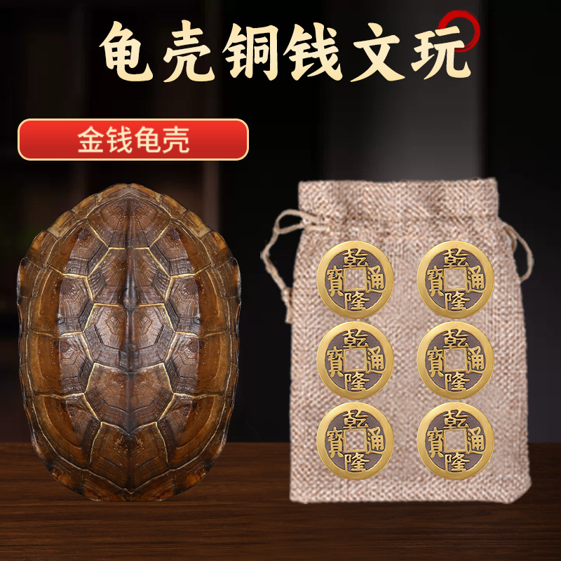 Qianlong copper money six hexagram shake hexagram tools hanging hand piece home ornaments natural turtle shell real tortoise shell text play Qianlong copper money six hexagram shake hexagram tools hanging hand piece home ornaments natural turtle shell real tortoise shell text play