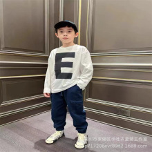 2025春秋款100%纯棉儿童长袖柔棉T恤男童潮酷大字母印花打底上衣