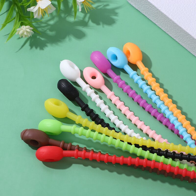 Self-locking storage soft rubber rope cartoon diy key ring silicone cable tie color data cable tie can be reused