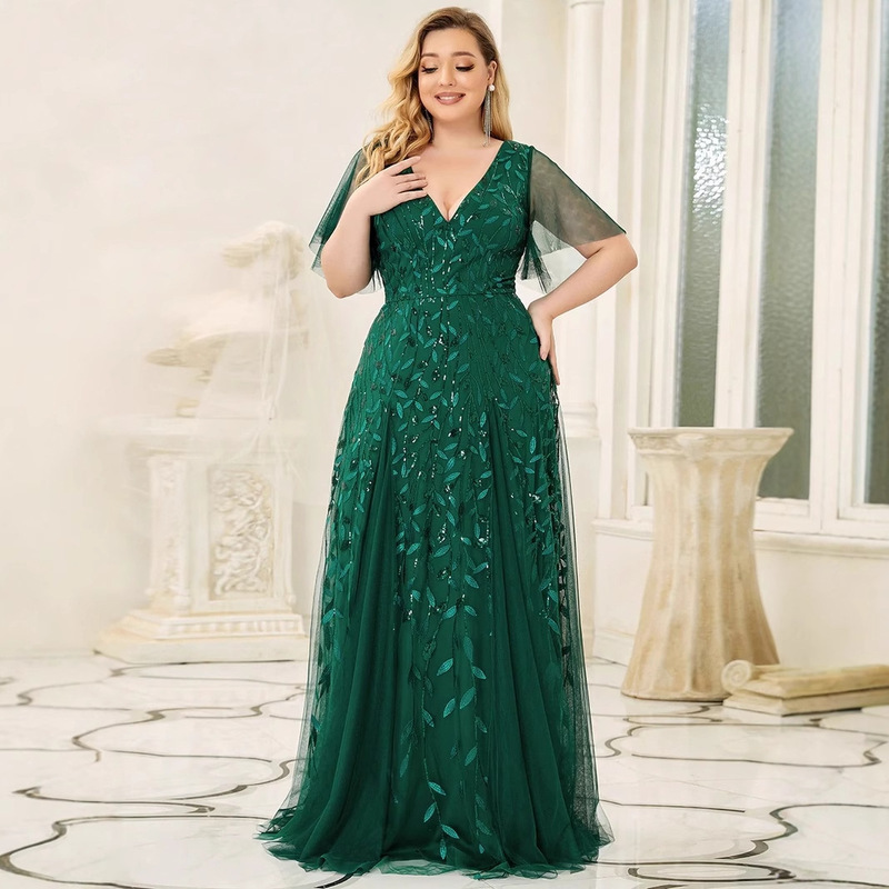 2026 Summer New European and American Style Evening Dress V-Neck Mesh Banquet Performance Host Dress Factory Supply