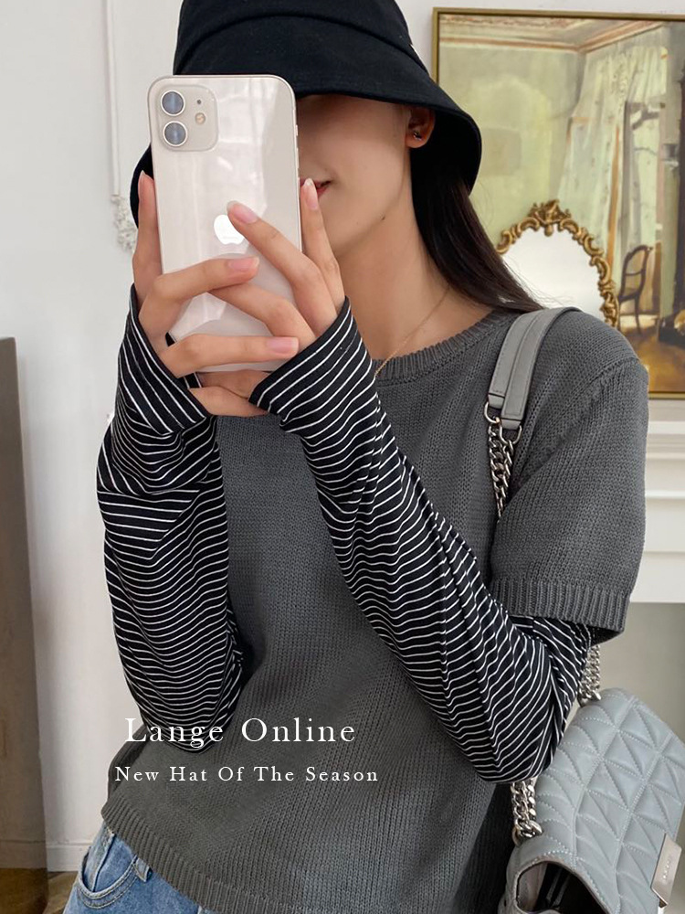 自然防曬袖套日系條紋uv冰袖百搭護臂女夏季防紫外線冰絲袖子手袖