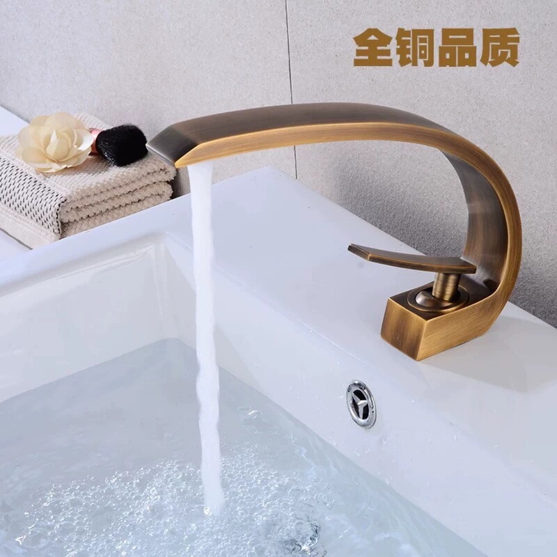 Brass Bathroom Antique Basin Faucet Single-bar Washbasin Faucet Waterfall Antique Single Hole Faucet Bathroom New