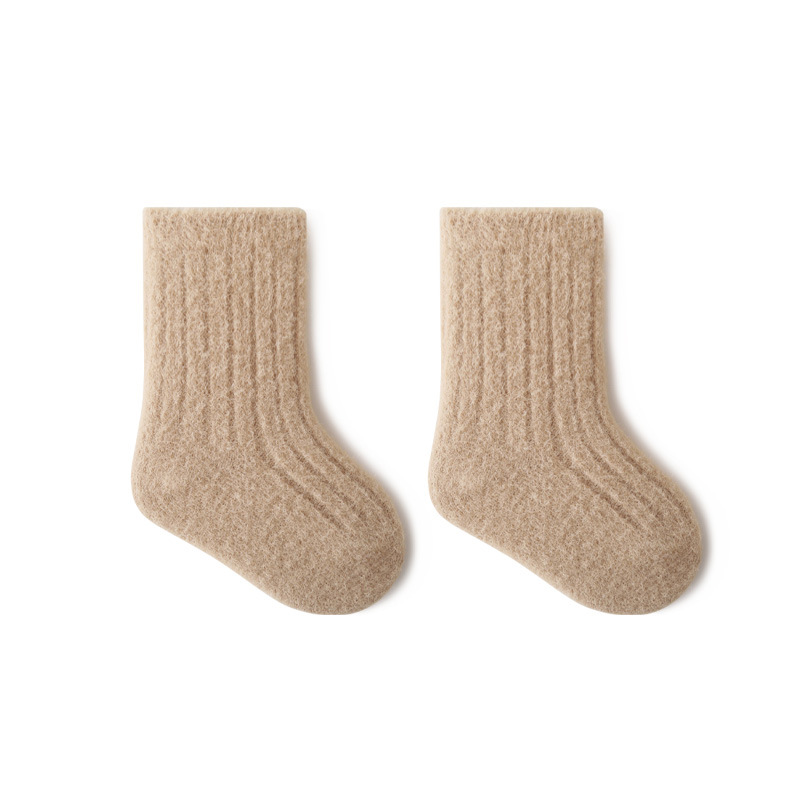 2023 Invierno nuevos calcetines de bebé engrosados cálidos calcetines de bebé de doble aguja de color sólido calcetines de algodón de media pantorrilla para niños y niñas