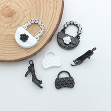 diy饰品配件黑白复古风小香风点钻喷漆手提包挂件吊坠配饰钥匙扣