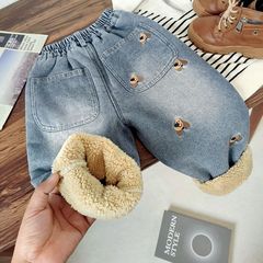 儿童加绒加厚冬季牛仔裤新款男女童宝宝柔软保暖羊羔绒休闲裤子
