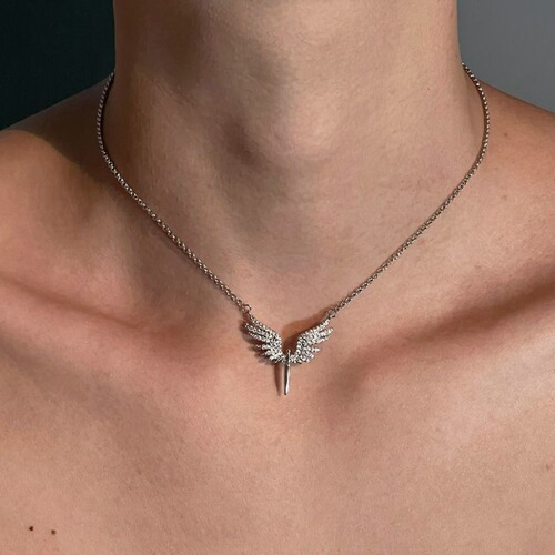 Men's Angel Wings Necklace Personalized Design with a High-End Hip-Hop Style, Versatile Summer New Arrival Accessory for Women, Trendy and Simple Jewelry