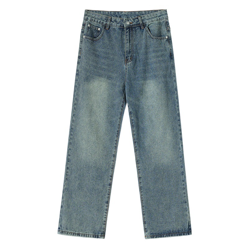 MYQ vintage lavado apenado jeans hombres otoño nuevo estilo Coreano de moda suelta pierna ancha Pantalones rectos Casuales
