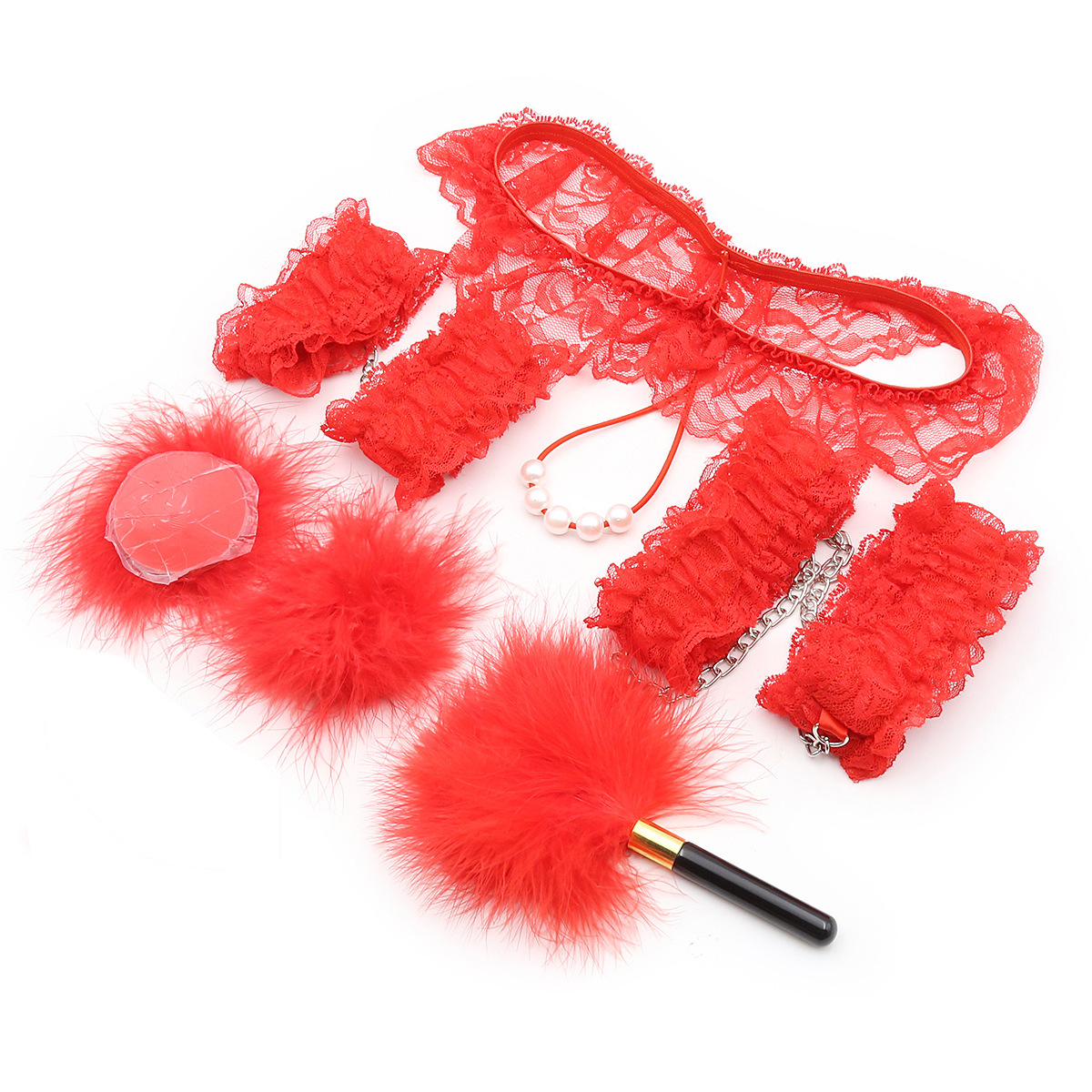 Tienda de fábrica smsexy lencería sexy encaje hueco perla Tanga mano pluma pecho pegatinas sujetador traje image 2
