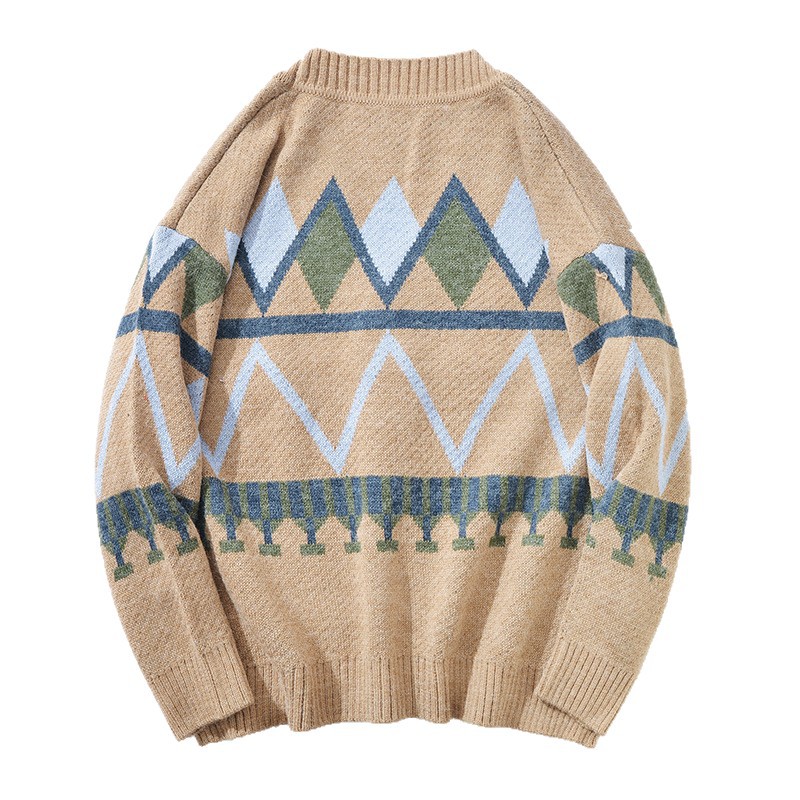 Suéter japonés retro de hombre primavera y otoño color contrastante suelto V-cuello chaqueta casual camiseta de punto de tendencia masculina Cardigan